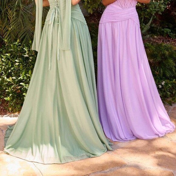 New Nude Blush Strapless Bridesmaid Gown w/Pleated Draping & Corset Bodice CD395 - Picture 7 of 10